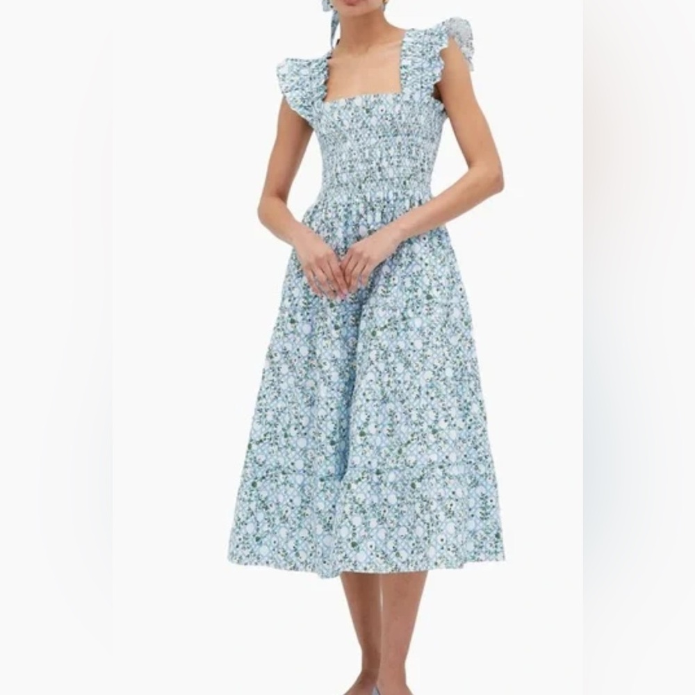 Hill House Blue and White Floral Midi Dress